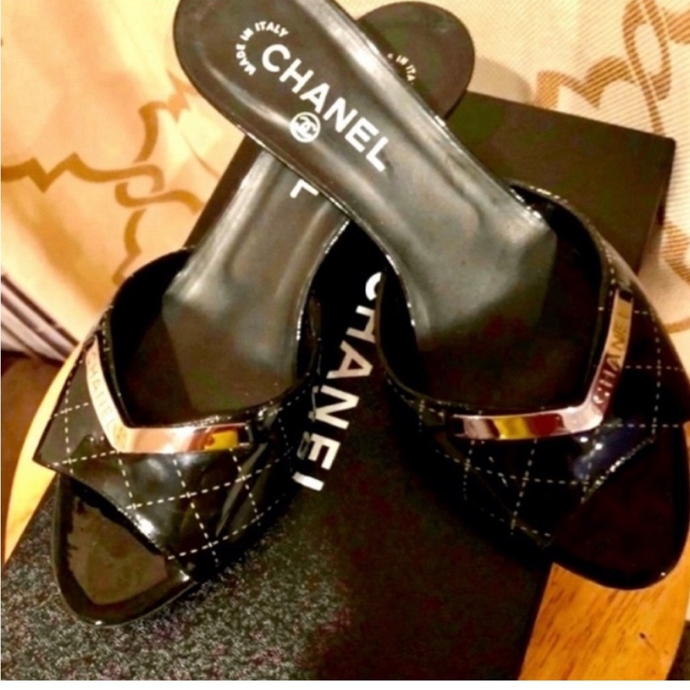 Chanel Black Quilted Mules with Accents